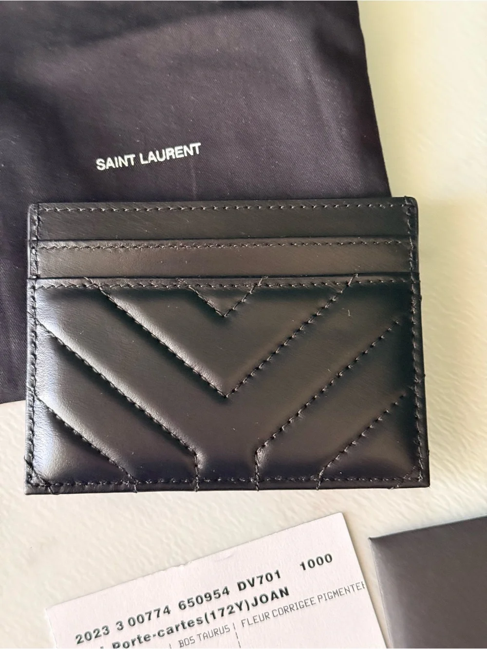Saint Laurent YSL Black Quilted Leather Card Case with Gold Logo